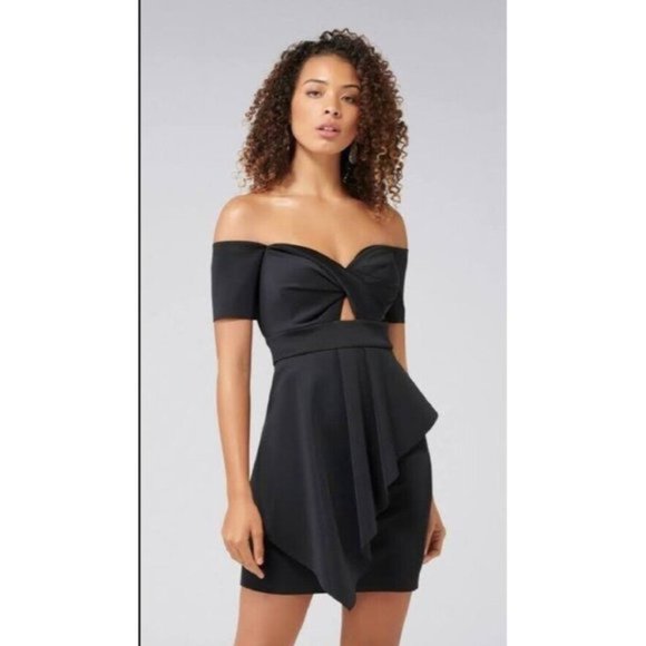 BNWT Forever New Cocktail Dress Sze 10 black off-shoulder mini twist front $189 - Picture 1 of 7